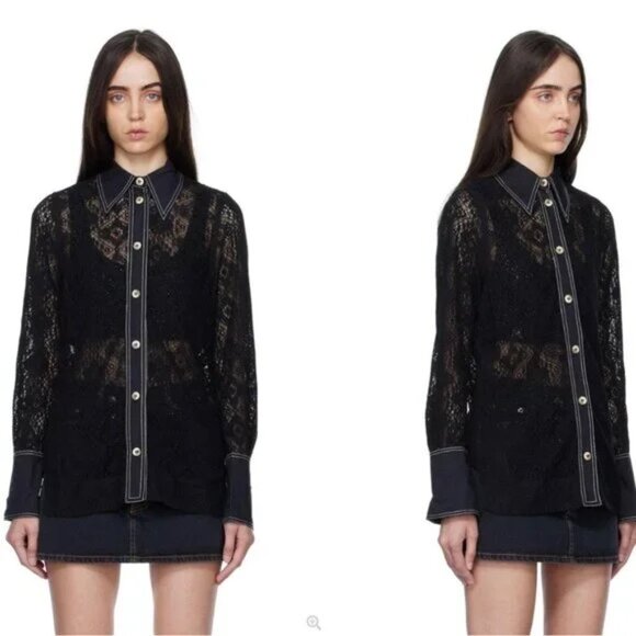 Ganni Lace Shirt- Black - Picture 1 of 10